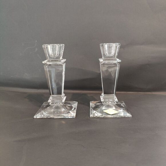 Shannon 24% Lead Crystal Candlestick Holders Square Pedestal Set of 2 Pair - Picture 1 of 7